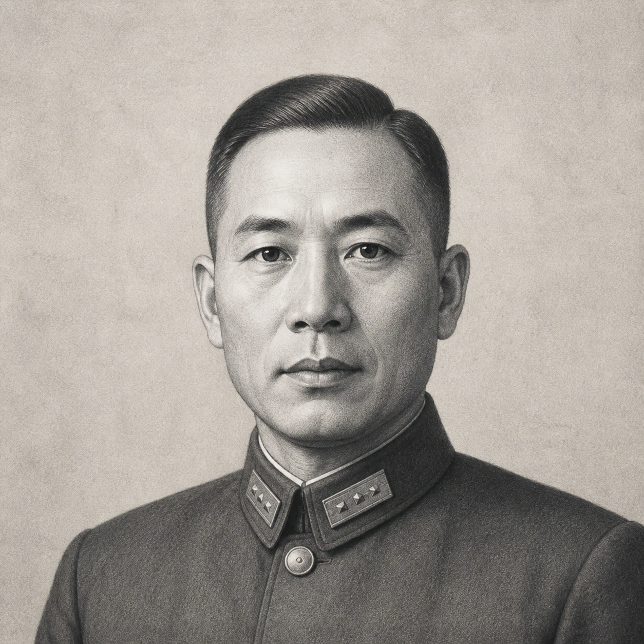 王耀武黑白档案风格设计肖像